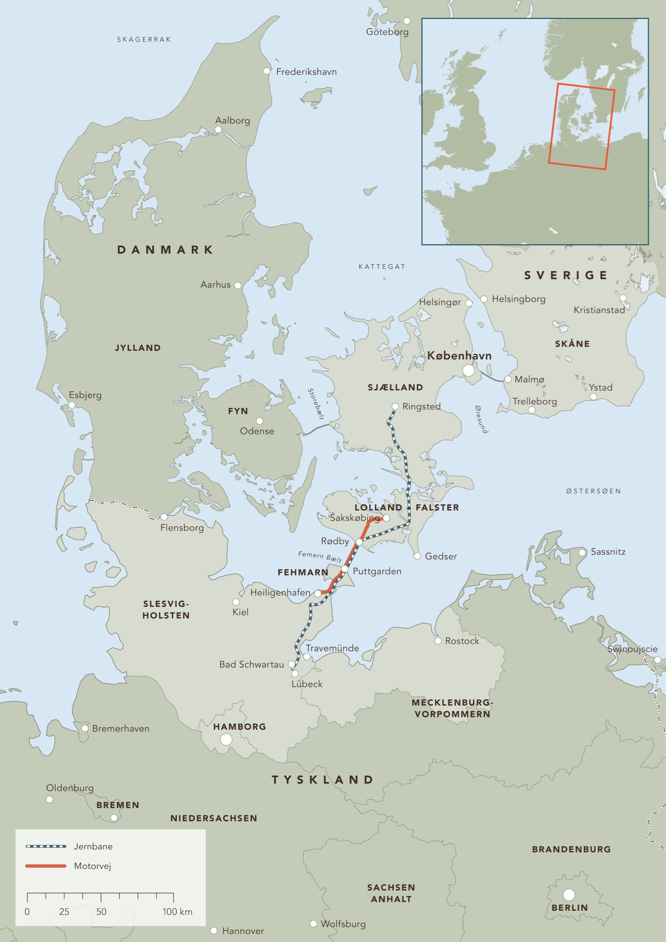 Mens enkelte lokale borgmestre frygter, at en Femern-forbindelse vil lede trafikken væk fra Fyn, frygter andre, at Storebæltsbroen vil blive en malkeko, der skal finansiere milliard-projektet. Illustration: TRM