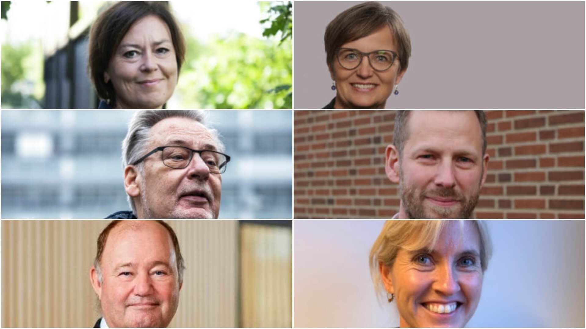 Øverst fra venstre: Elisabeth Wolstrup, Dorthe West, Ole Bjørnstorp, Rasmus Møller, Søren Støvring og Charlotte Storm Gregersen.
