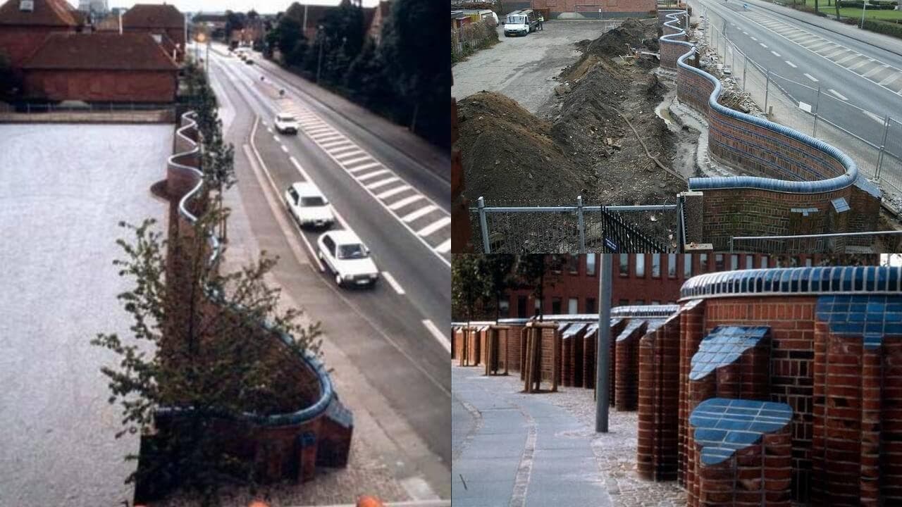 Sådan så muren ud, da den stod i Aabenraas bymidte. Siden 2007 har den stået på kommunens deponi. Nu har  kultur- og fritidsudvalget fundet en ny placering et andet sted i byen, og planen er, at muren kommer op til næste år.