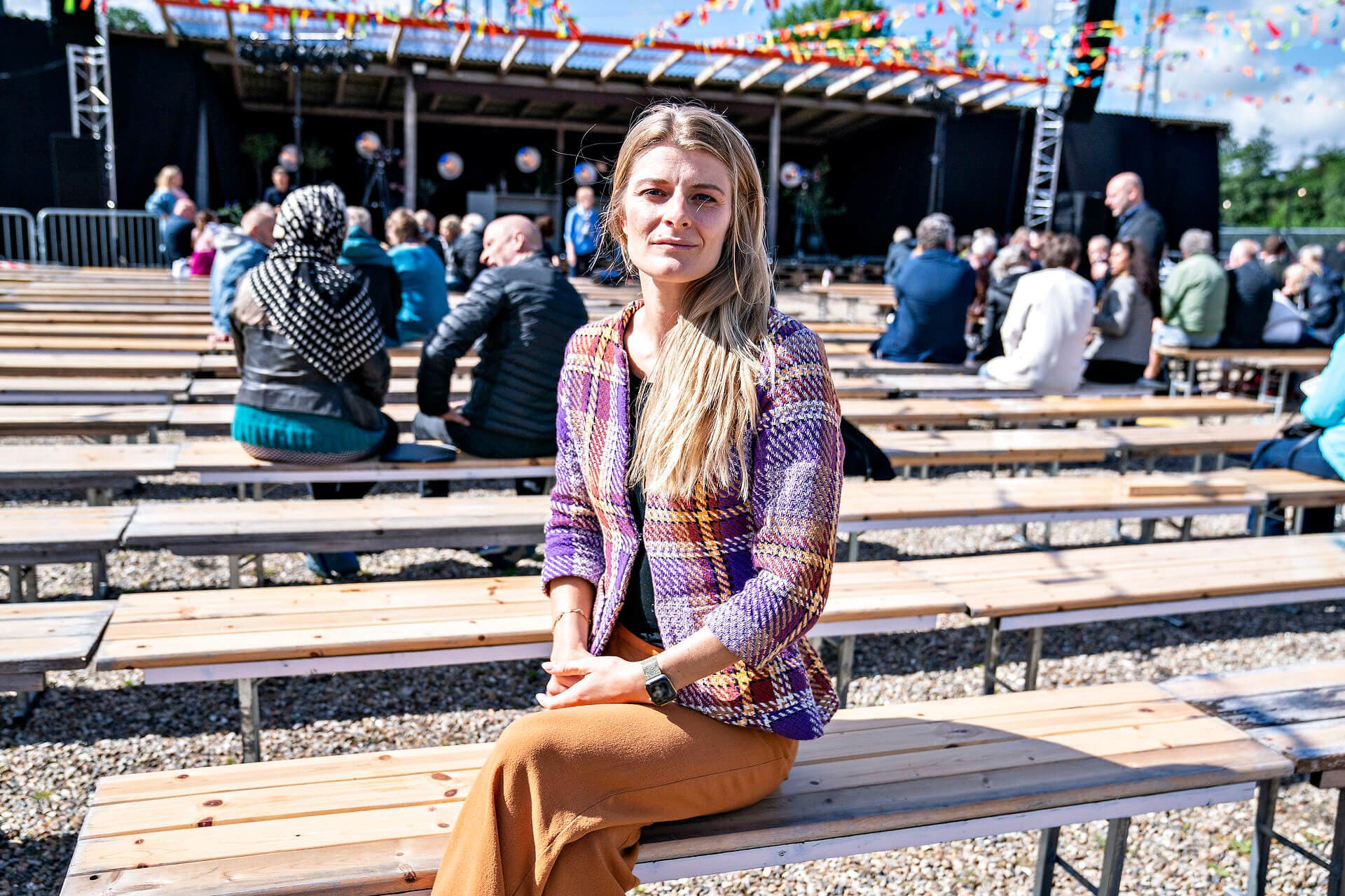 Ane Halsboe Jørgensen (S) foran Folkescenen på Kulturmødet på Mors. Hun blev præsenteret som ny kultur- og kirkeminister i mandags og efterfølger Joy Mogensen (S), der bestred posten i to år.