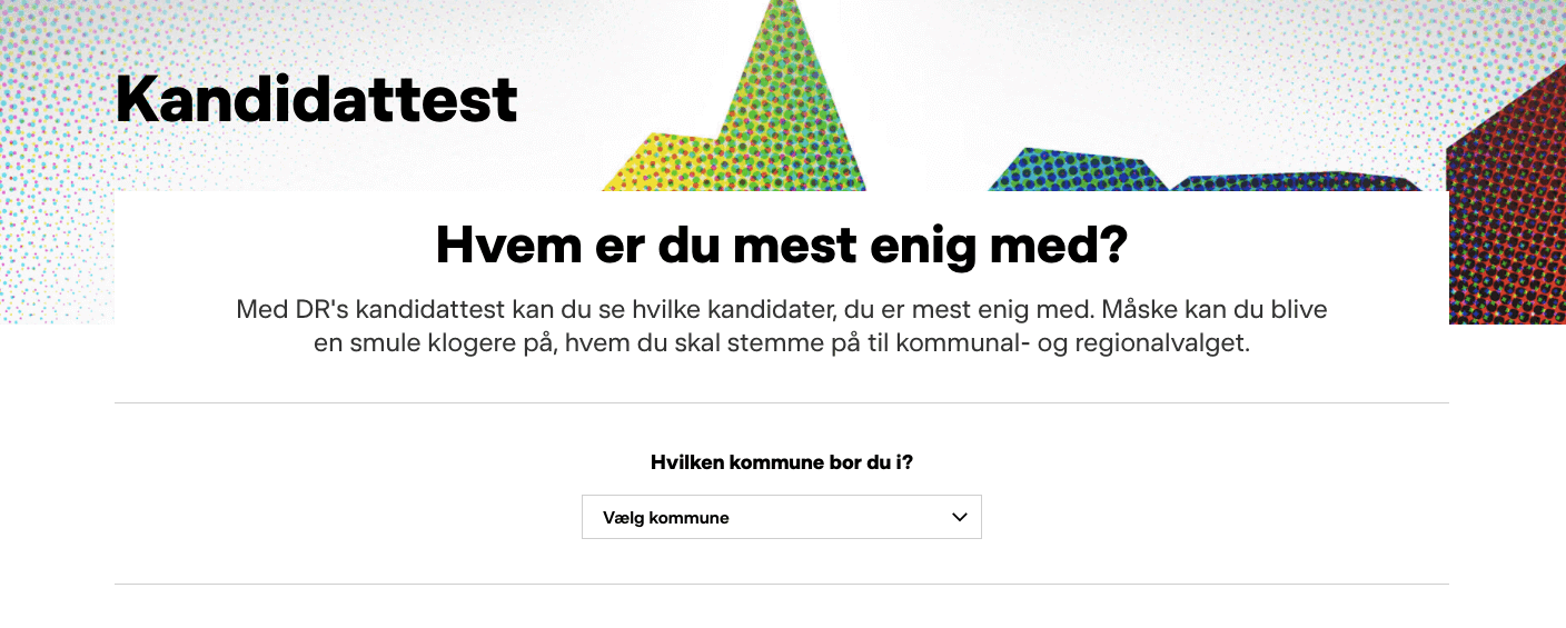 DR er et af de mange medier, der har en kandidattest ved kommunalvalget. Ved folketingsvalget blev deres test gennemført mere end to millioner gange.