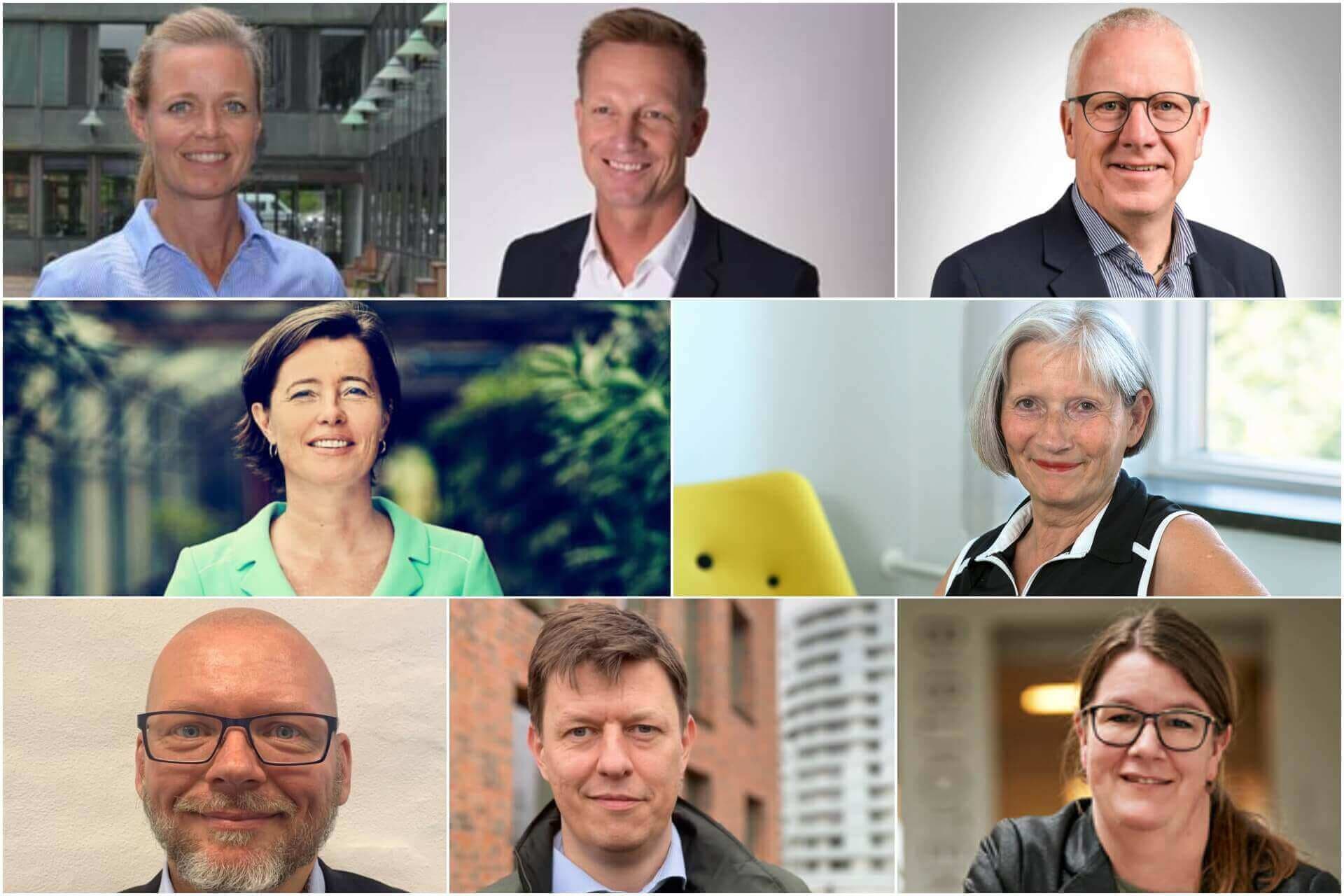 Øverst fra venstre: Line Nørmark, Michael Petterson, Kristian Andersen, Kristina Sloth, Marianne Jensen, Michael Wognsen, Kasper Breum Petersen og Anne Mette Vind.