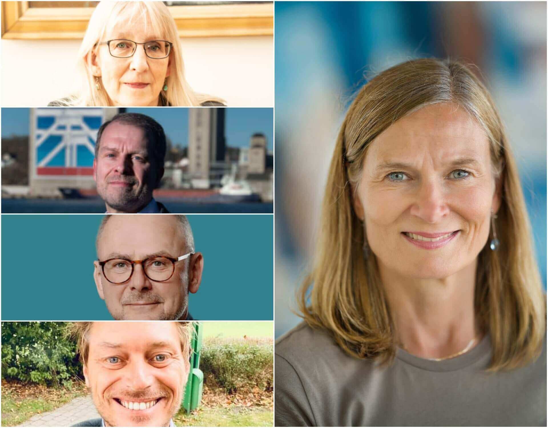 Øverst tv.: Tina Mørk, ny leder for handicap og psykiatri i Sorø,  Tommy Christiansen, ny økonomidirektør og vicekommunaldirektør i Aalborg Kommune, Søren Gais Kjeldsen, eks-direktør i Klima og Miljø i Aalborg, nu udelukkende administrerende direktør for Aalborg Forsyning og koncernens datterselskaber, Jonas Wittendorff, ny direktør for børn, unge, kultur og fritid i Svendborg, th: Hanne Sveistrup Demant, afgående sygeplejefaglig direktør, Regionshospitalet Horsens.