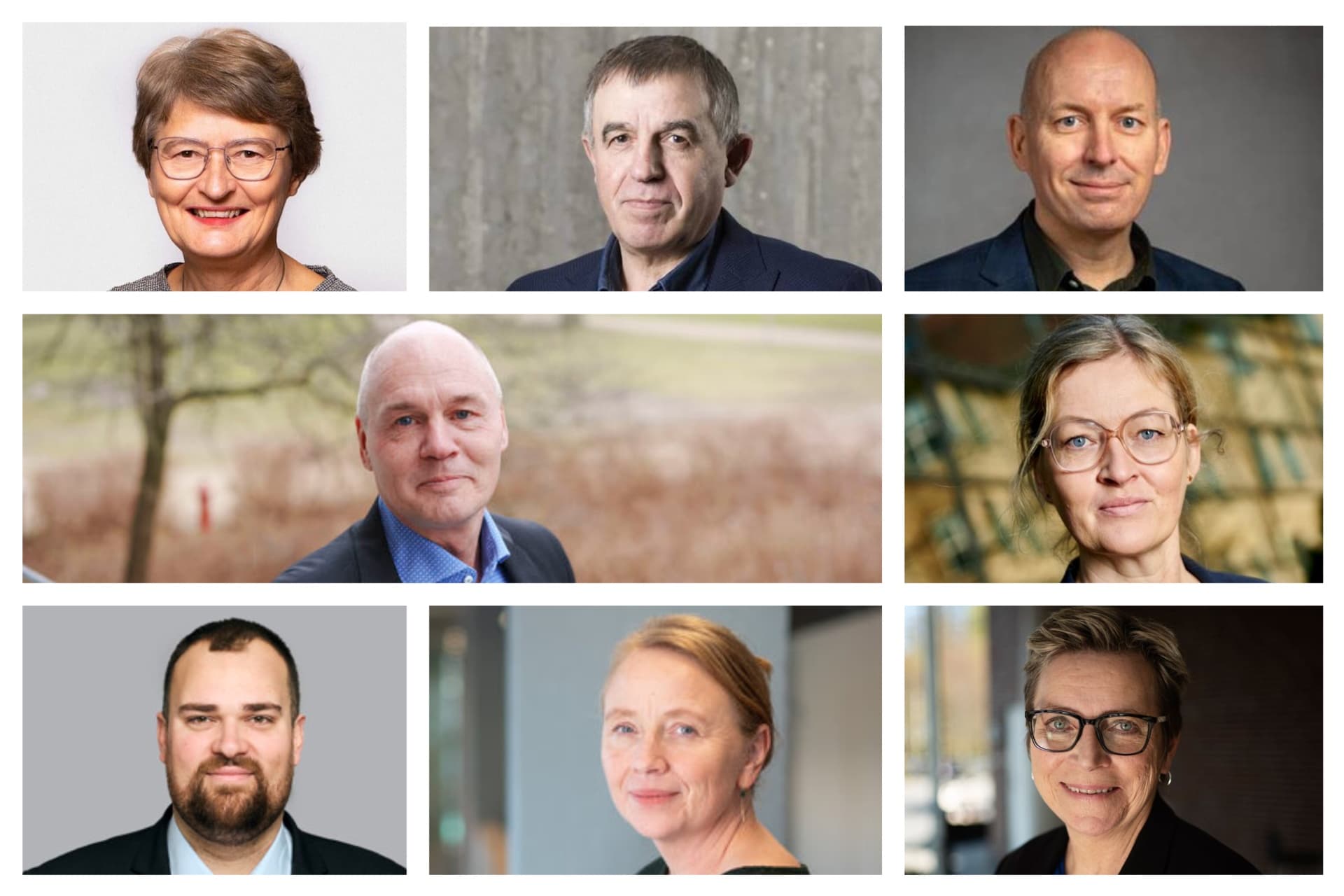Øverst fra venstre: Anette Poulsen (S), ny rådmand for sociale forhold og beskæftigelse i Aarhus, Karsten Thomsen (S), ny borgmester i Frederikshavn, Lars Clement, kommunaldirektør med forlængelse i Skanderborg, Rasmus Byskov-Nielsen, ny kommunaldirektør i Holstebro, Mette Touborg, ny regionsdirektør i Region Sjælland, Kenneth Jerkel,, byrådspolitiker i Greve, Trine Birk Andersen, ny formand for Region Sjælland og Marianne Hoff Andersen, afgående direktør i Faxe.