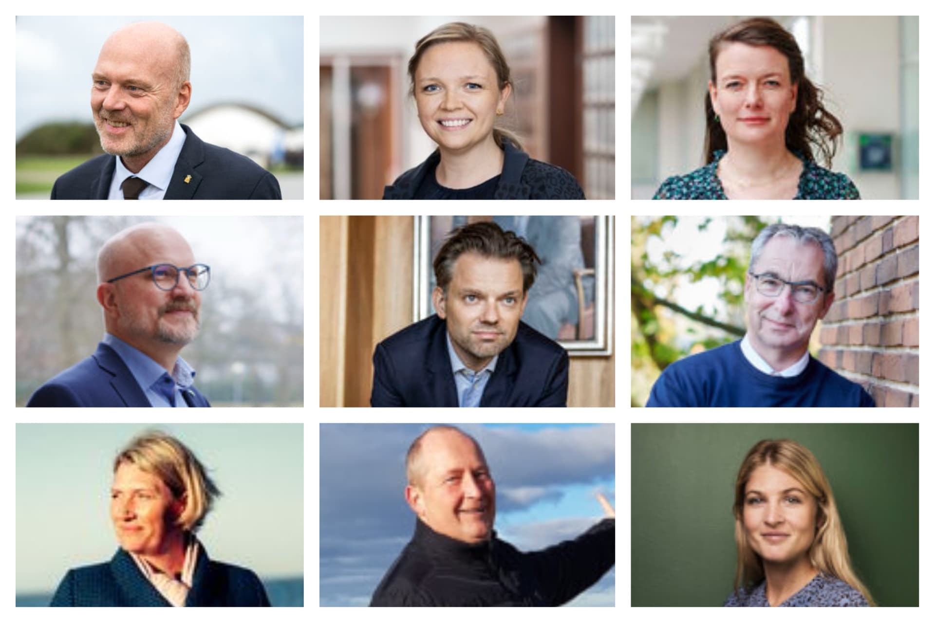 Øverst fra venstre:  Mads Skau (V) Haderslev, Maja Højgaard (S) Brøndby, Stephanie Storbank (V) Billund, Jesper Greth (V) Rebild, Michael Vindfeldt (S) Frederiksberg, John Brædder (Guldborgsundlisten) Guldborgsund, Karina Vincentz (Nyt Odsherred) Odsherred, Erik Flyvholm (V) Lemvig og Christina Krzyrosiak Hansen (S) Holbæk.
