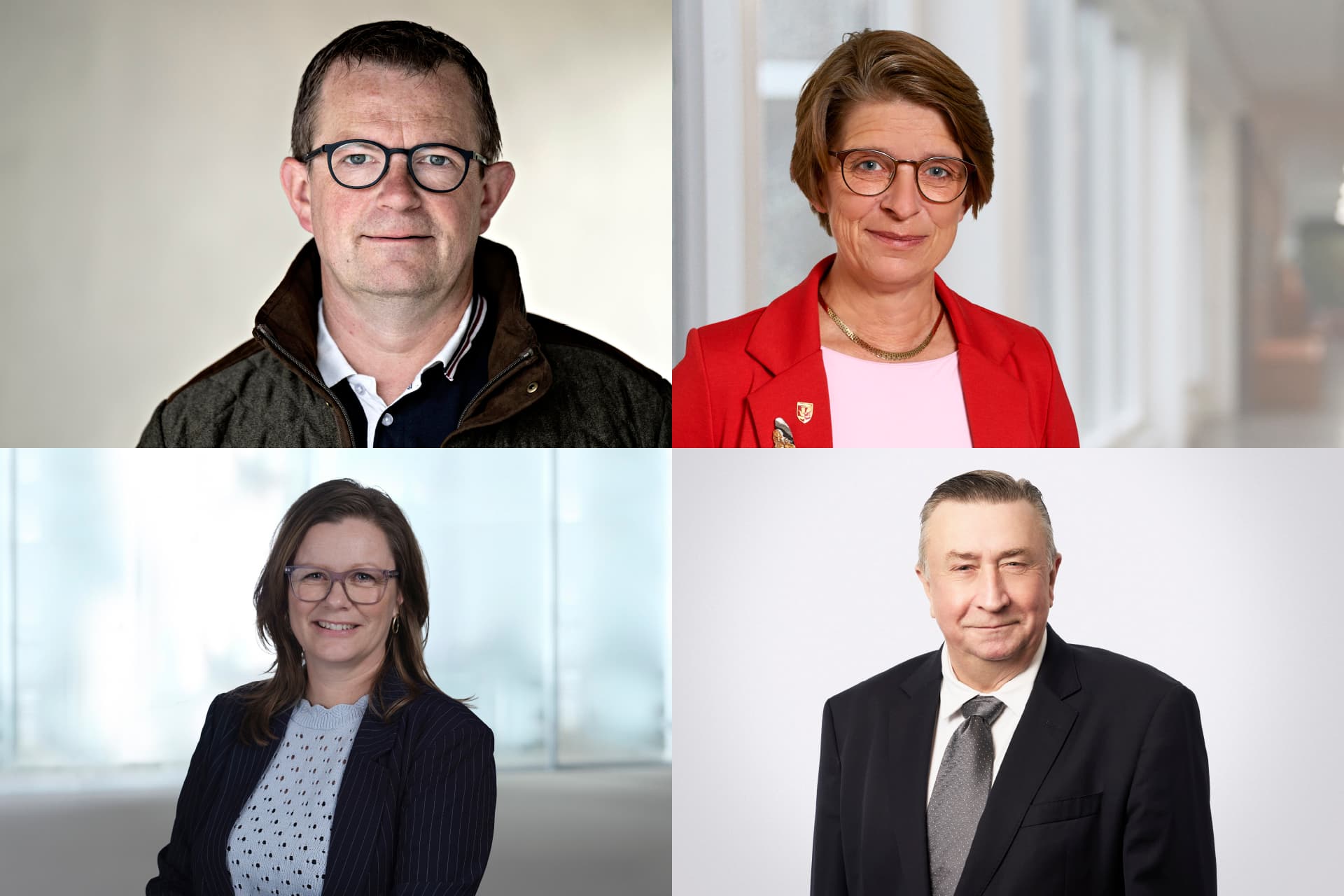 Køn spiller ingen rolle i udvalgsarbejdet, mener politikere. 
(øverst t.v. Morten Andersen (V), formand for Teknik- og Miljøudvalget i Nordfyns Kommune,  øverst t.h. Britta Lange (S), formand for socialudvalget i Guldborgsund Kommune,  nederst t.v. Rikke Randrup Skåning (S), medlem af Social- og Sundhedsudvalget i Favrskov Kommune, nederst t.h. Jan Madsen (K), Formand for Ældre- og Sundhedsudvalget i Dragør Kommune.)