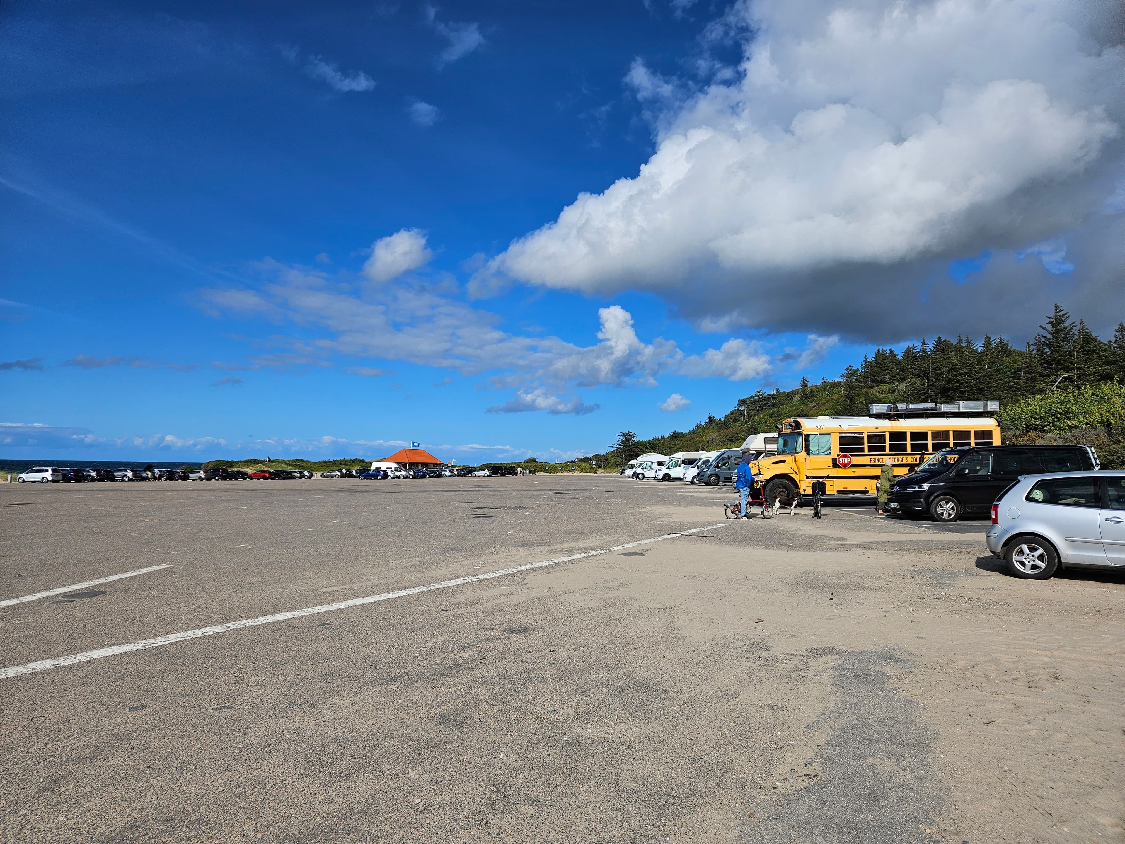 Autocampere parkeret bagerst på Tisvilde Strand P-plads.
