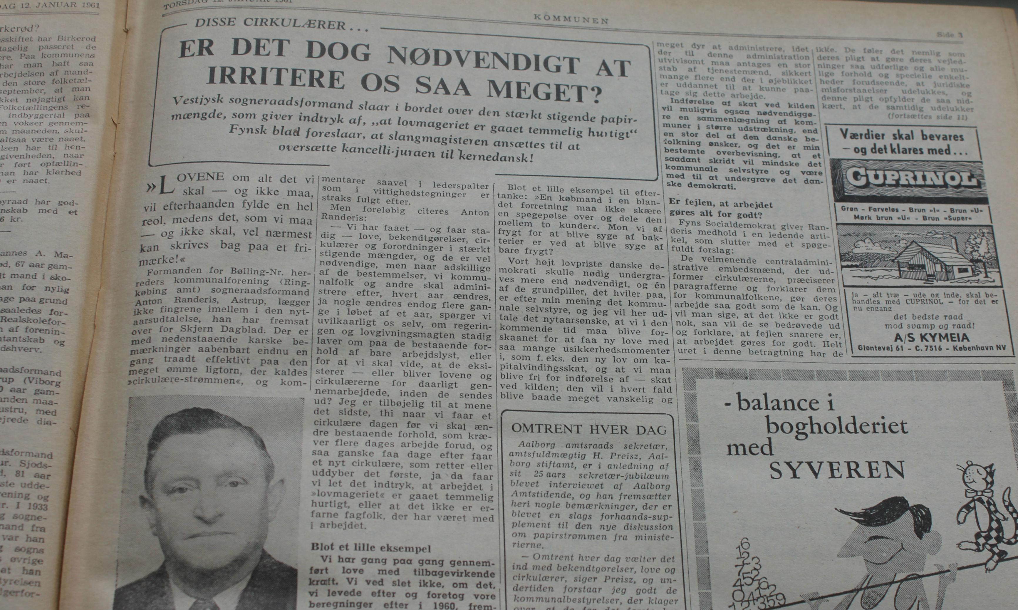 Artiklen blev bragt i Kommunen 12. januar 1961.
