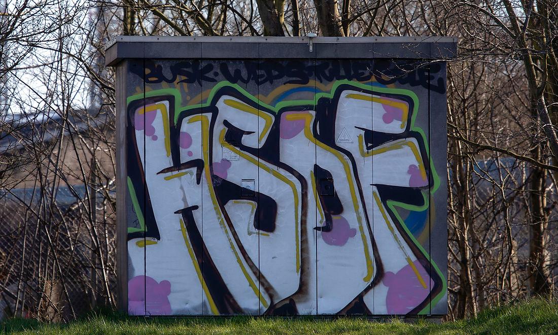 HSDF er af de mest udbredte tags i Esbjerg. Her er graffitien lavet som et throw-up, der er et udtryk for større stykker graffiti. Men HSDF er også udbredt som tags, der er mindre og grovere i sin udformning. De største og mest tidskrævende stykker graffiti kaldes pieces.
