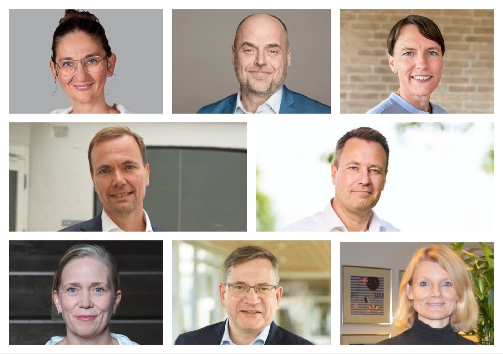 Øverst fra venstre: Maria Cathrine Nielsen, fastansat teknisk direktør i Ringsted, Henrik Harder, ny kommunaldirektør i Næstved, Mette Riegels, ny direktør med ansvar for ældreomsorg, sundhed, social- og beskæftigelsesområdet i Odsherred, Svend Særkjær, ny administrerende direktør i Danske Regioner, Ulrik Andersen, fra kommunaldirektør i Thisted til direktør for Aarhus Havn, Katrine Buhl Møller, ny byudviklingsdirektør i Fredensborg, Peter Kjærsgaard Pedersen, ny kommunaldirektør i Roskilde og Rikke Albrektsen, ny direktør for Reform og Sundhed i Region Nordjylland.